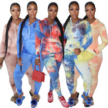 2021 Autumn Cheap Tie Dye Hoodies Sweatpants Fall Sweatsuit Jogging Sets for Women